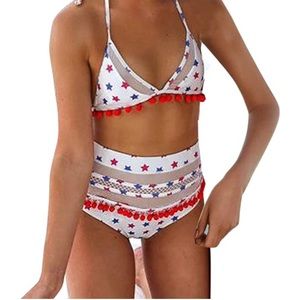 High Waist Bikini- Tassel Pom-Poms Bathing Suits
